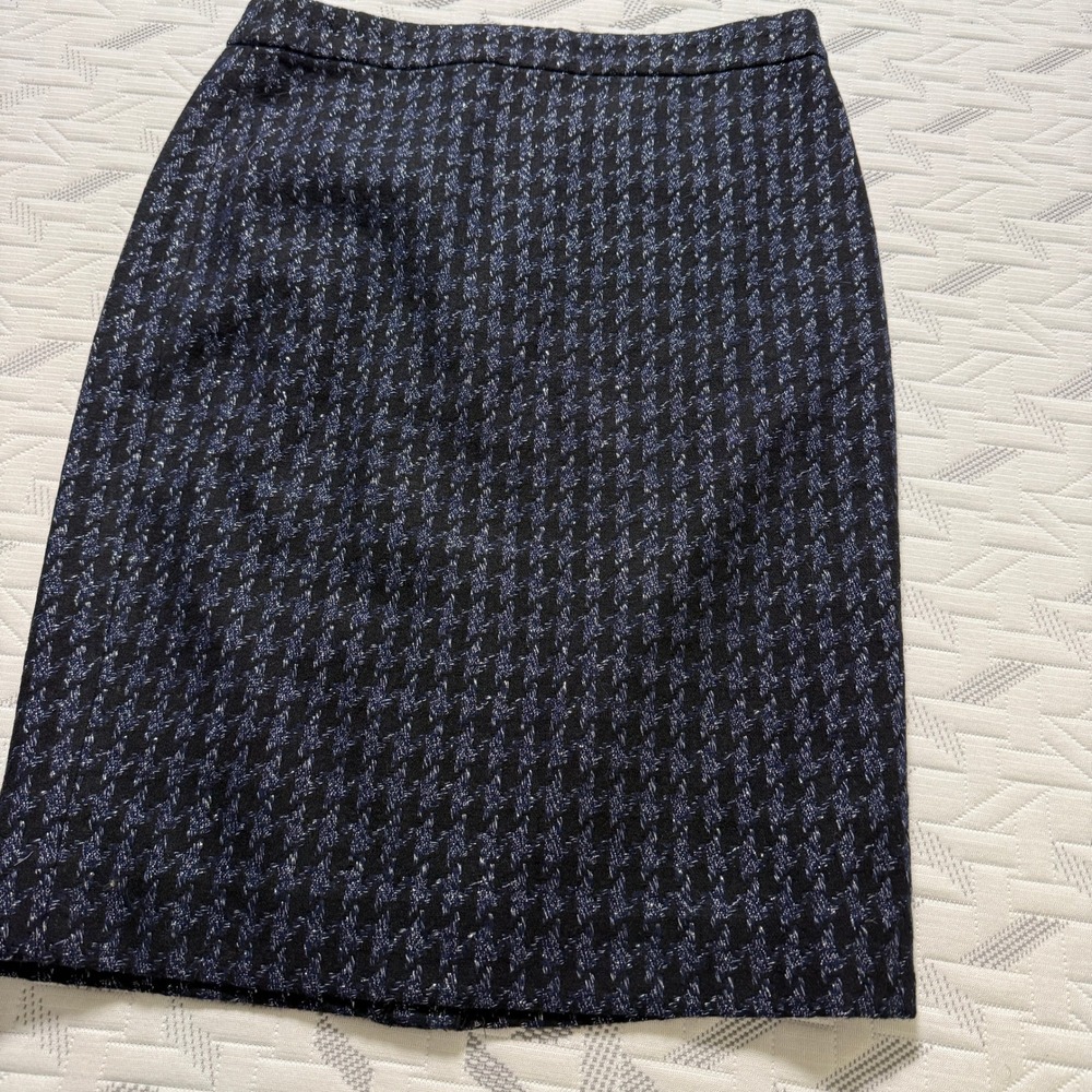 J.Crew Pencil Skirt Womens SZ 2 NWT Navy Black Metallic Wool‎ Blend Houndstooth